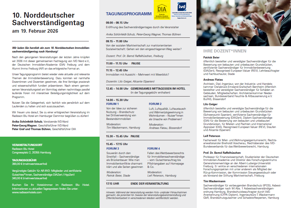 Inhalte und Dozenten des 10. Norddeutschen Sachverständigentags